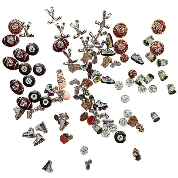 Lot of 80+ Pcs Floating Locket Gold/Silver Jewelry Charms Sports Hobbies Teams - Picture 1 of 5